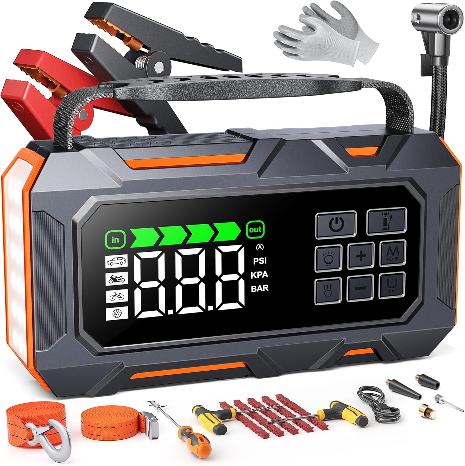 TREKURE 16-in-1 8000A Car Battery Jump Starter with Air Compressor 160PSI